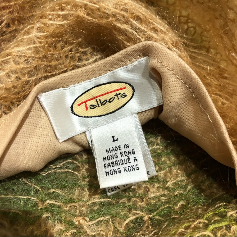 Vintage Talbots mohair sweater tan green pink large - Picture 6 of 11